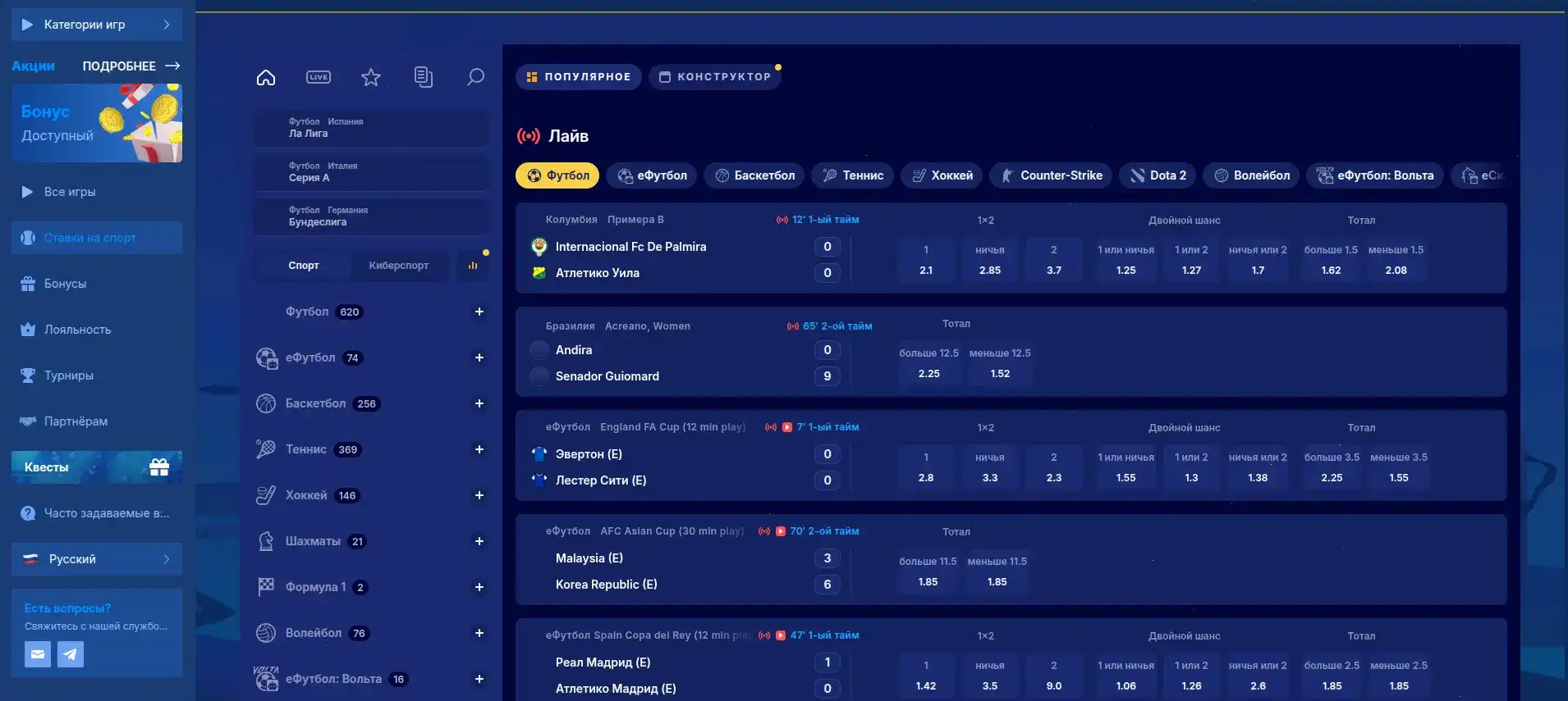 Бонусы и акции в казино Селектор